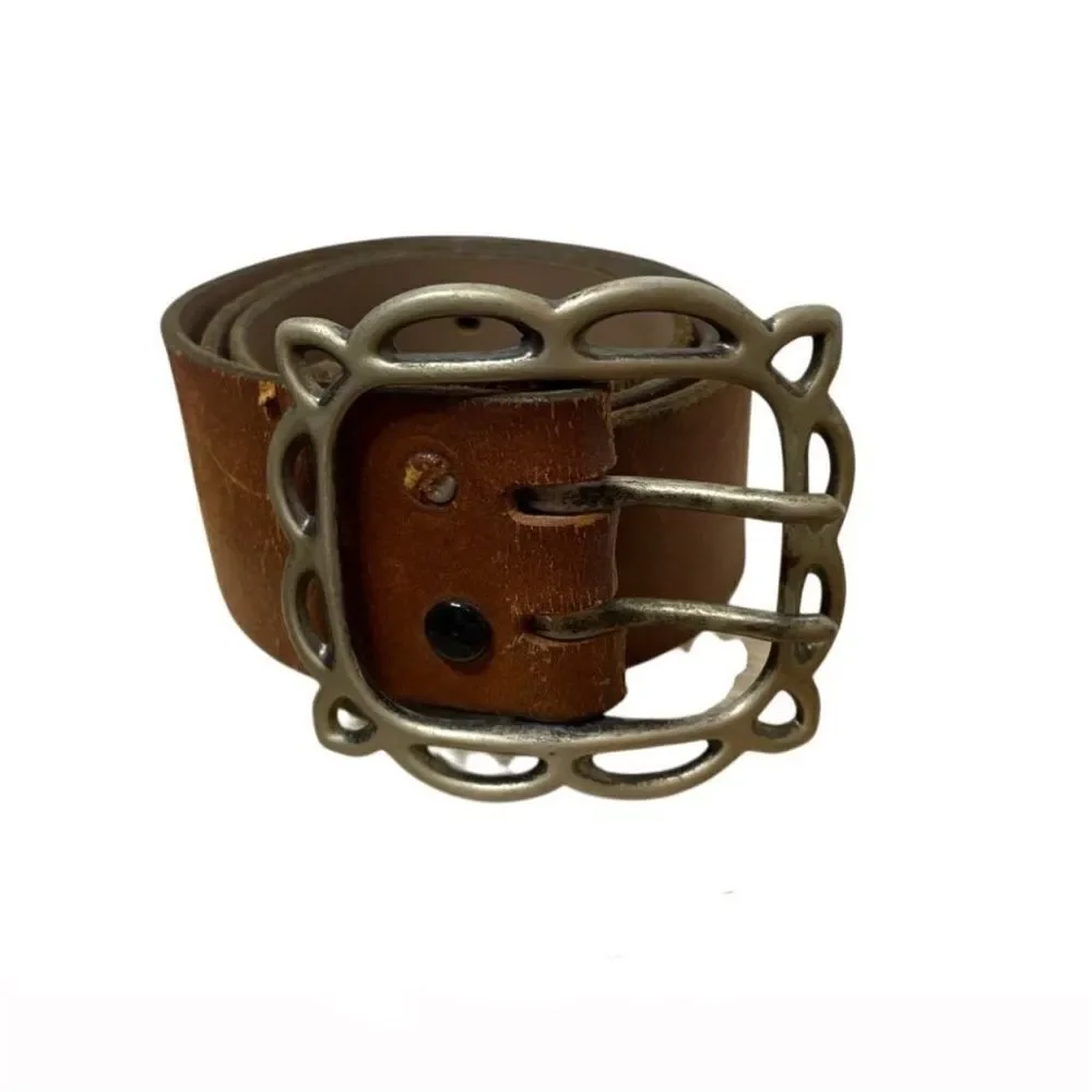 Ibex Vintage Distressed Leather Belt with Metal Buckle Cowhide England Size 34